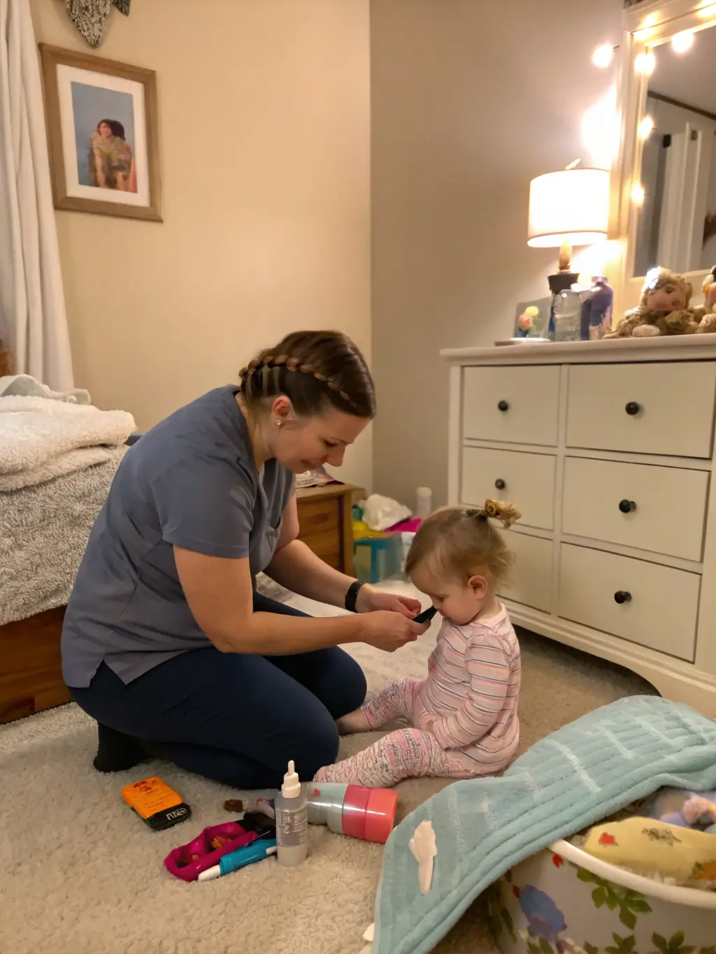 A licensed therapist working with a young child on motor skill exercises in a cozy living room setting, focusing on Pediatric Physical Therapy.
